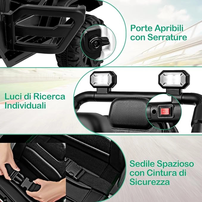 12V Macchina Elettrica per Bambini, Auto con Telecomando Luci LED Musica Clacson, 3 Velocità e 2 Motori, Veicolo Elettrico per Bambini 3+ Anni (Nero)
