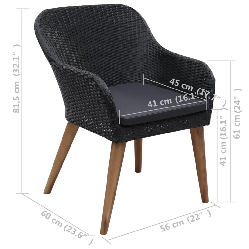 Sedie da Esterno con Cuscini 2 pz in Polyrattan Nero 44153