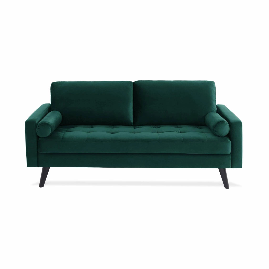 Divano con gambe in legno, 3 posti, verde inglese