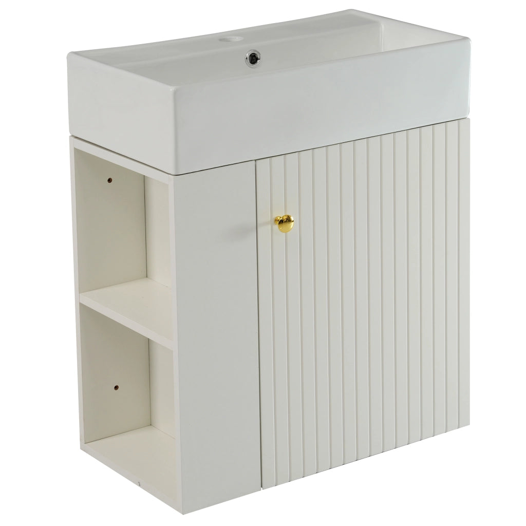 Mobile sottolavabo con lavabo e armadietto laterale in truciolare bianco 69 × 52 × 32 cm