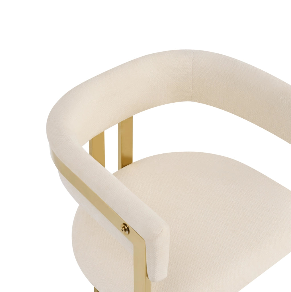 Set di 2 sedie con schienale semicircolare; rivestimento in chenille; beige e oro