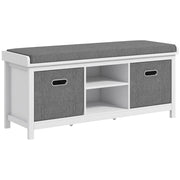 Panca Scarpiera con Ripiano Regolabile a 3 Livelli e 2 Cassetti, in Truciolato, 105x35x47 cm, Bianca e Grigia