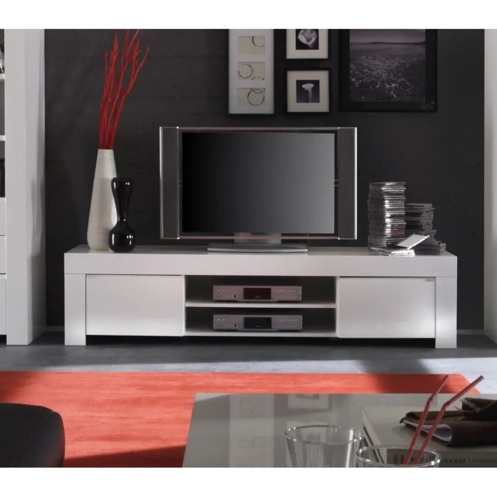 Mobile TV con 2 ante, collezione FOLOMI, colore bianco lucido lacato.