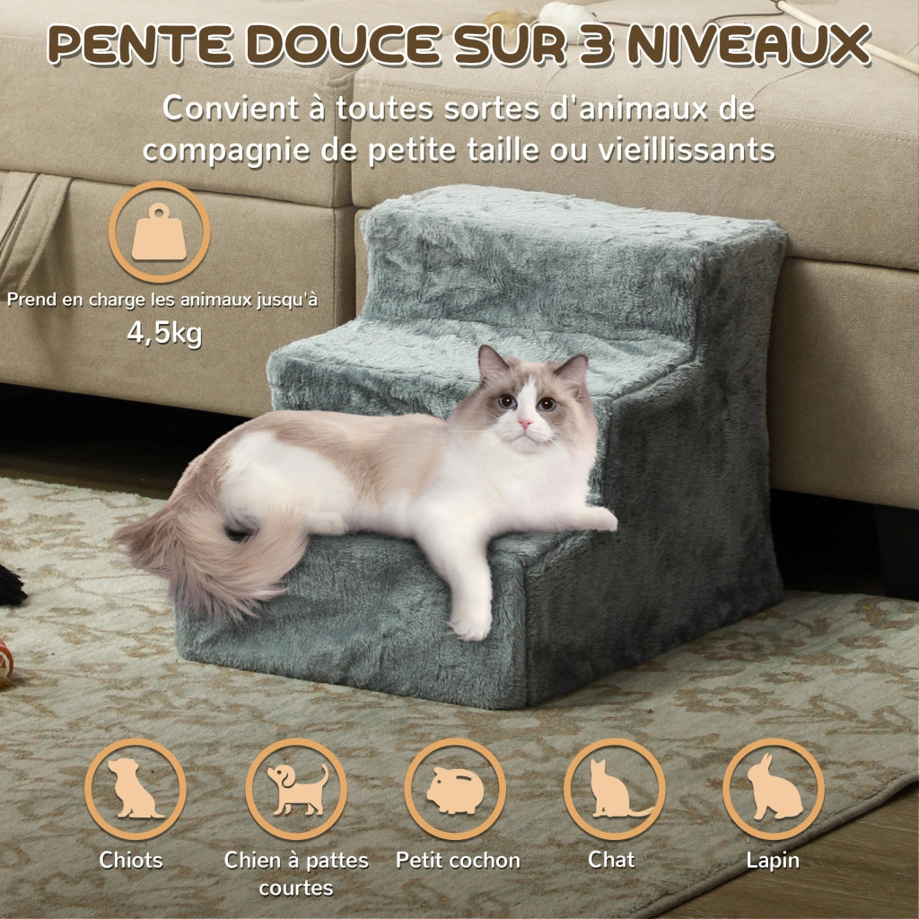 Scala 3 Gradini per Cani e Gatti ¨C zephmum ¨C Grigio Chiaro 46x35x35 cm