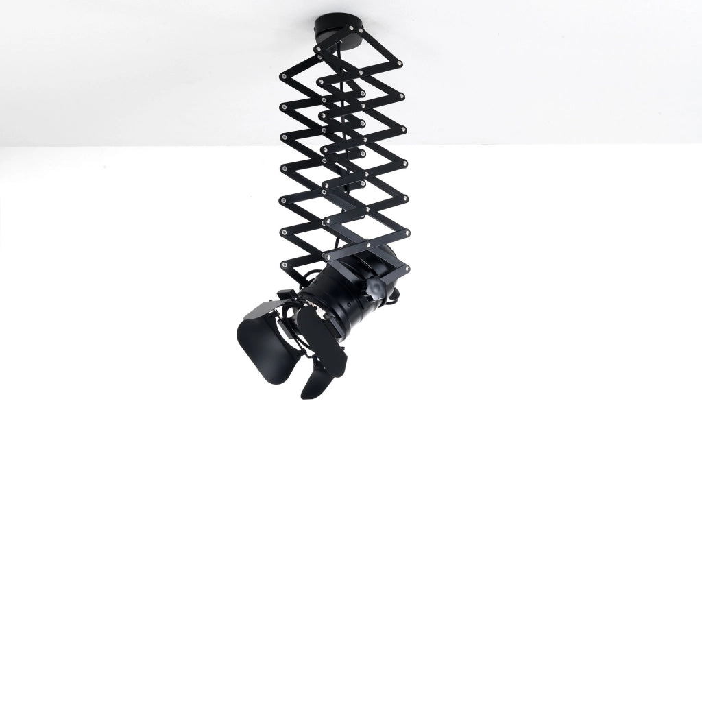 Lampadario a pantografo in alluminio nero opaco cm. Ø.12 x P.22