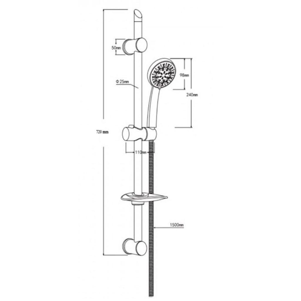 Asta doccia saliscendi 005 completo doccetta 5 funzioni multigetto salvaforo h 72 cm *** pezzi 1