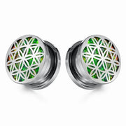 Punta per piercing in acciaio inox vintage con boora a sfera opalescente e cassettino di espansione per orecchini, dimensioni 0g/1" (8 mm/25 mm)
