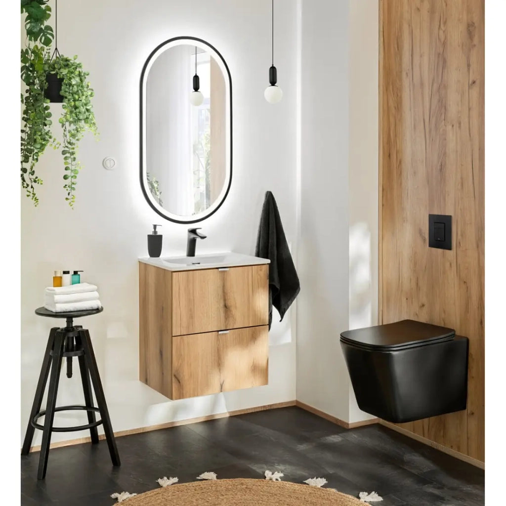 Mobile sottolavabo VANO – 2 cassetti – Colore rovere – L50 × P57 × H39 cm – Da appendere