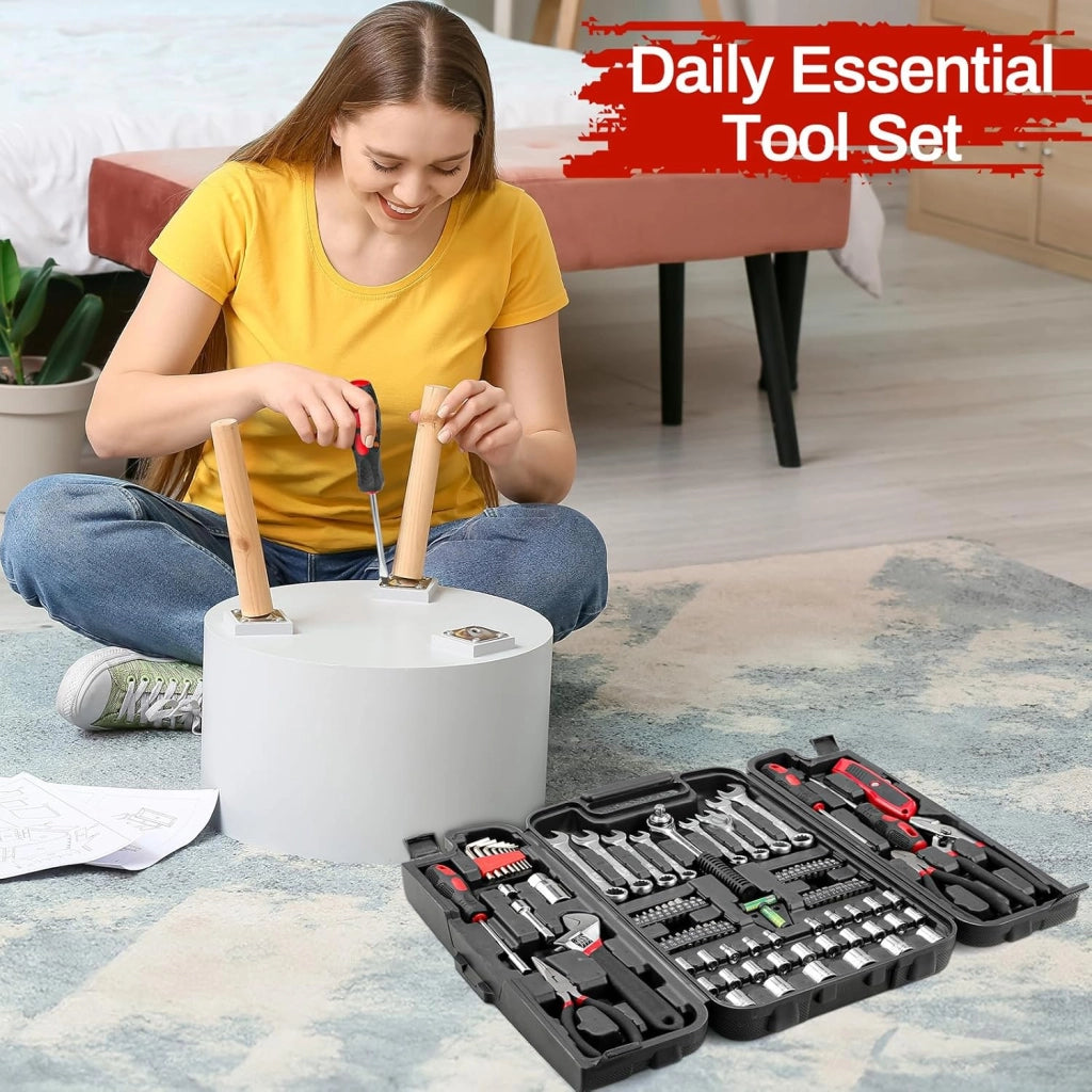 Cassetta Attrezzi Completa 95 pezzi Set Attrezzi, Valigia Utensili Portatile con Custodia in Plastica, Kit di attrezzi per Riparazioni Quotidiane di Casa Ufficio Auto