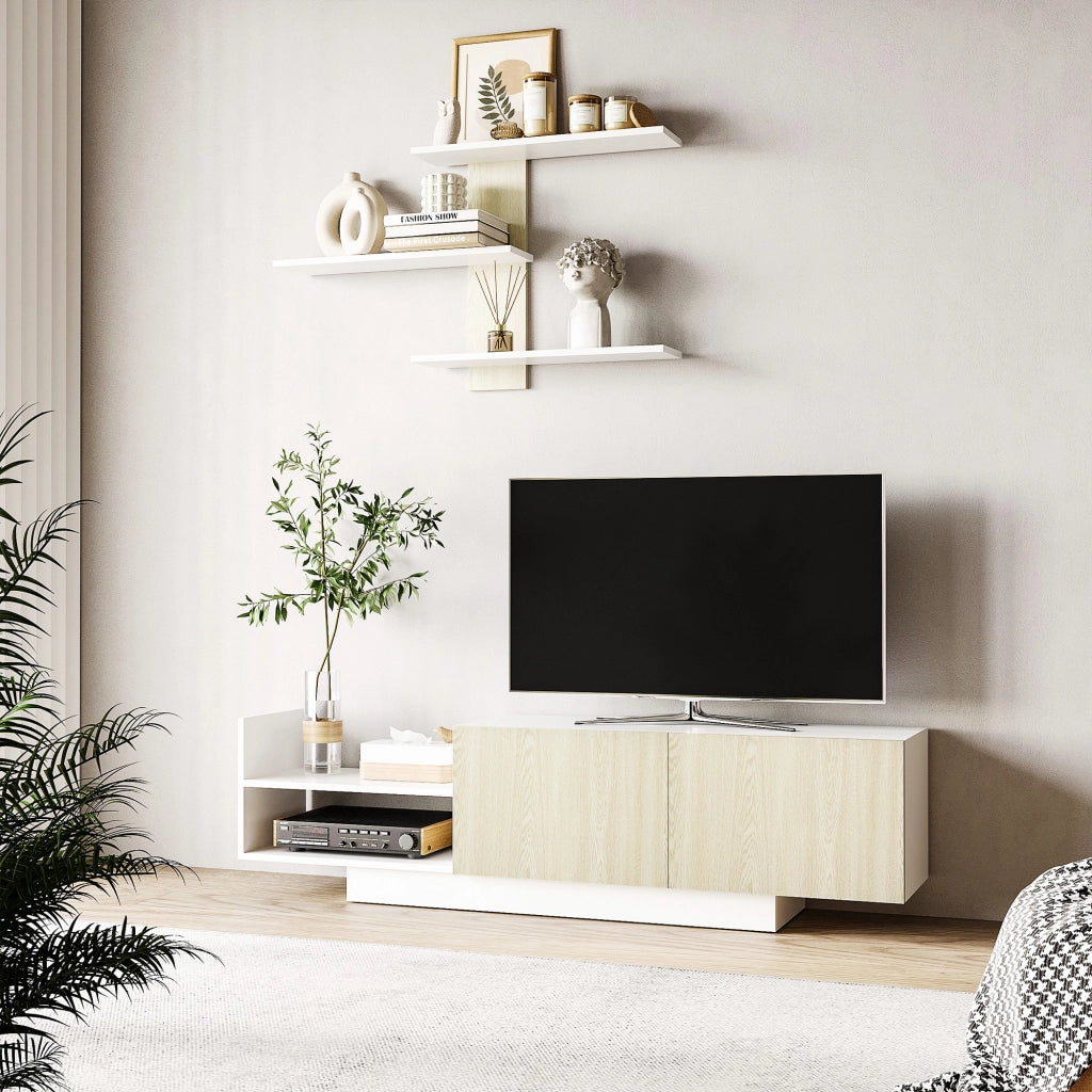 Mobile TV con Tavolino ¨C zephmum ¨C Legno Naturale 150x31.5x40 cm