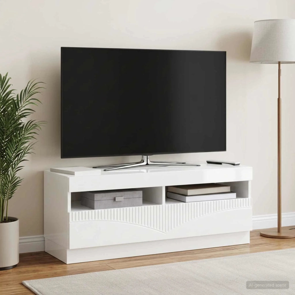 Mobile TV LED Bianco Lucido Legno ingegnerizzato 897429