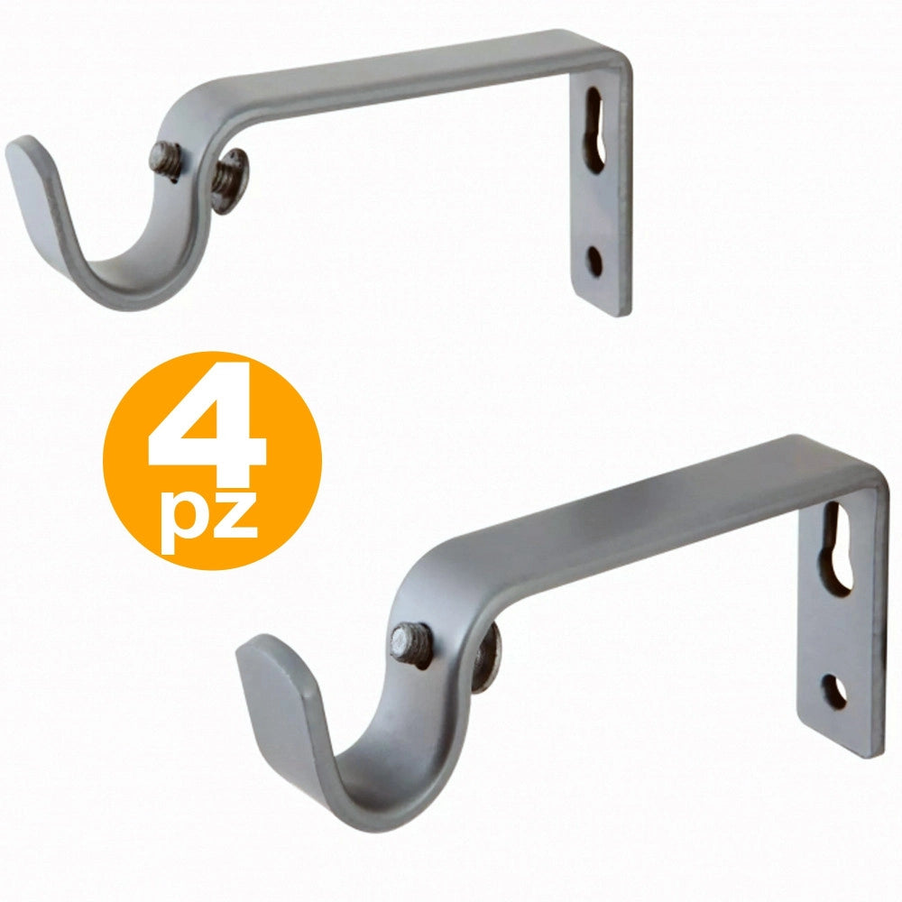 Trade Shop - Set 4 Ganci Gancio Supporto Per Bastone Tenda Max 2 Cm Acciaio Fissaggio Parete -