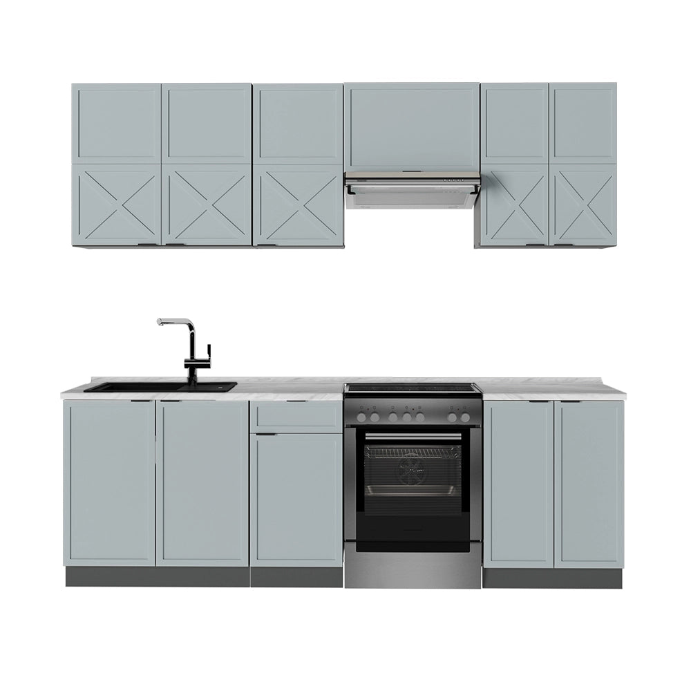 Cucina componibile Fame-Line Blu-grigio chiaro/Antracite 240 cm, PL Marmo Vicco