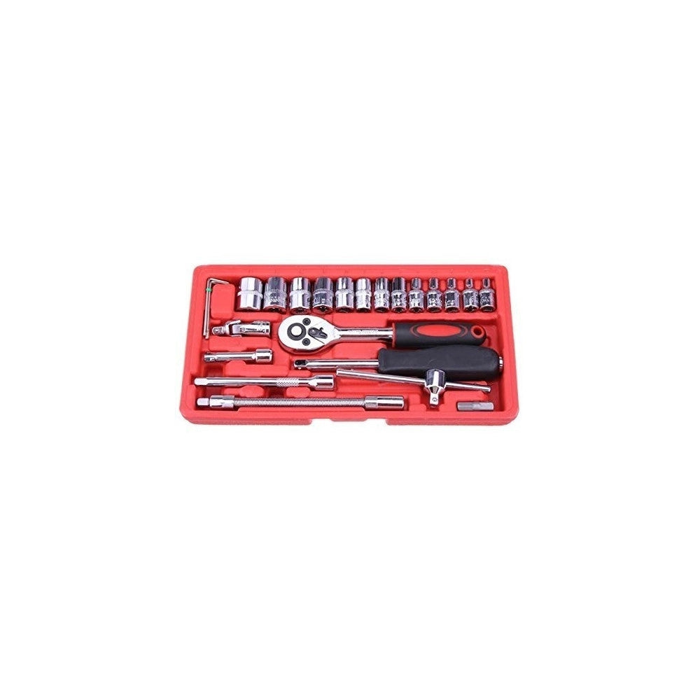 Trade Shop - Set Kit 46 Pezzi Chiavi A Bussola Con Cricchetto 1/4" Cacciavite Esagonale Tubo -