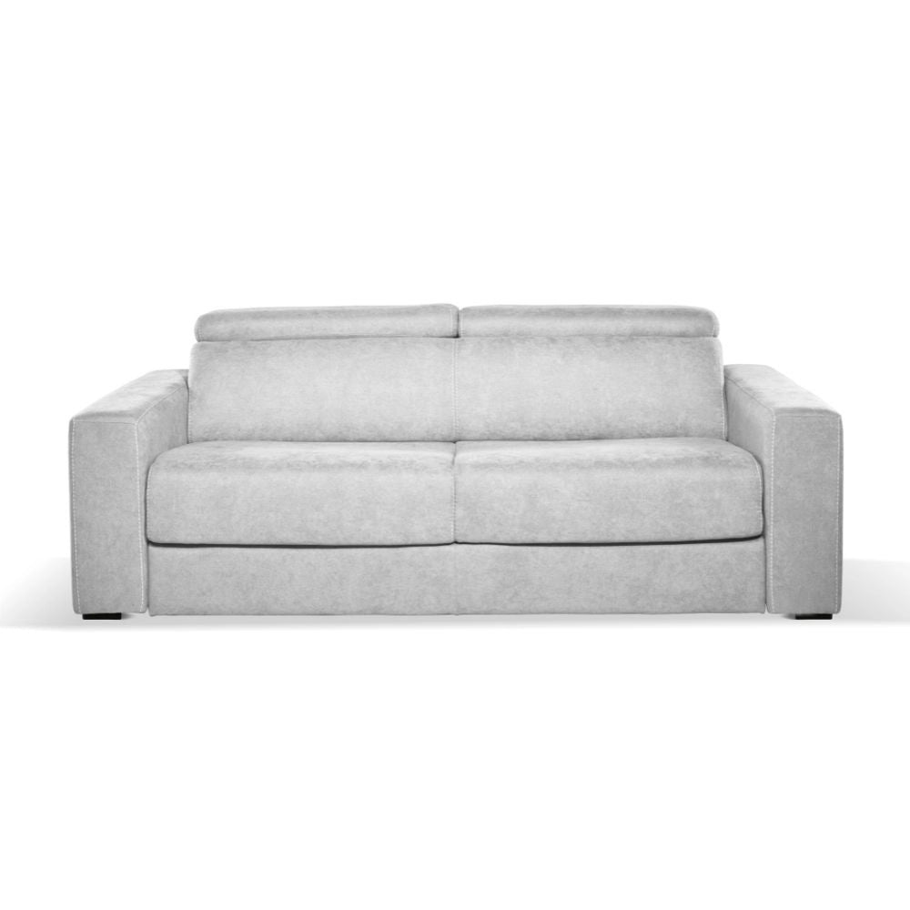 Divano letto Crien 3 posti poggiatesta reclinabili colore Luna 19 grigio chiaro piedini quadrati