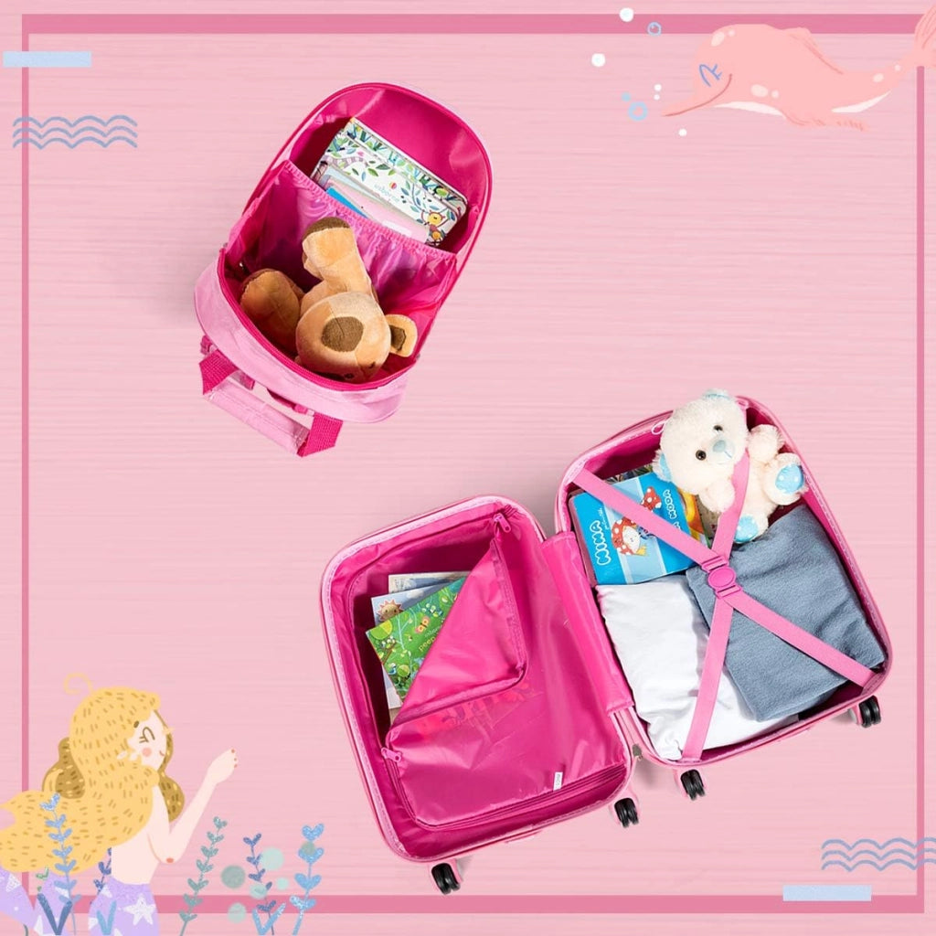 Set di Valigia per Bambini, 18" Valigia+ 12" Zaino, 2 Pezzi, con Ruote Girevoli a 360° e Maniglia Retrattile, Ideale per Viaggiare in Modo Comodo e Divertente (Modello 3)