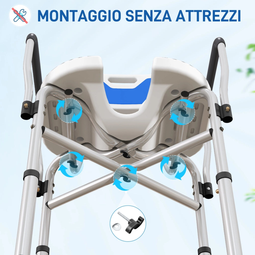 Sedia da Doccia Seduta Scanalata  Altezza Regolabile e Piedini Antiscivolo Blu