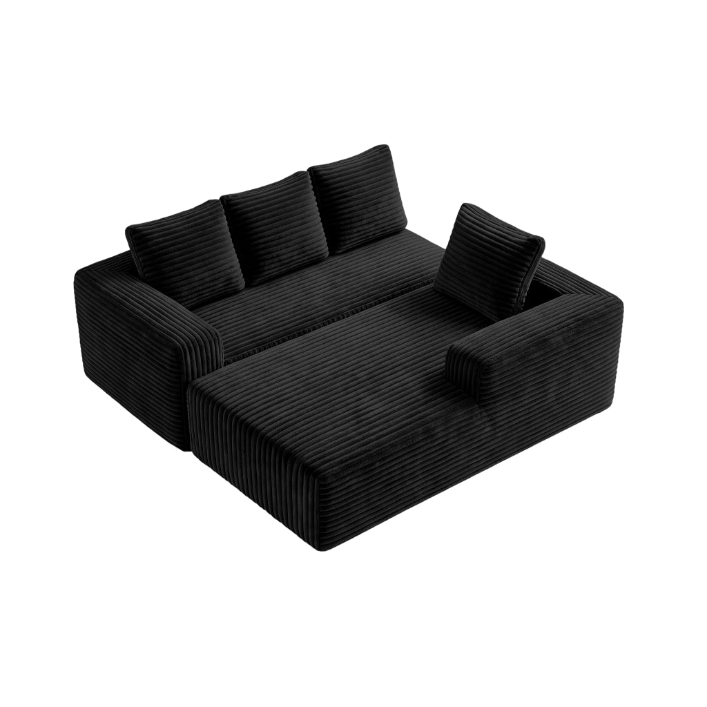 Divano ad angolo, divano a L, con poltrona reclinabile a destra, design modulare, 4 cuscini, pronto all’uso, nero