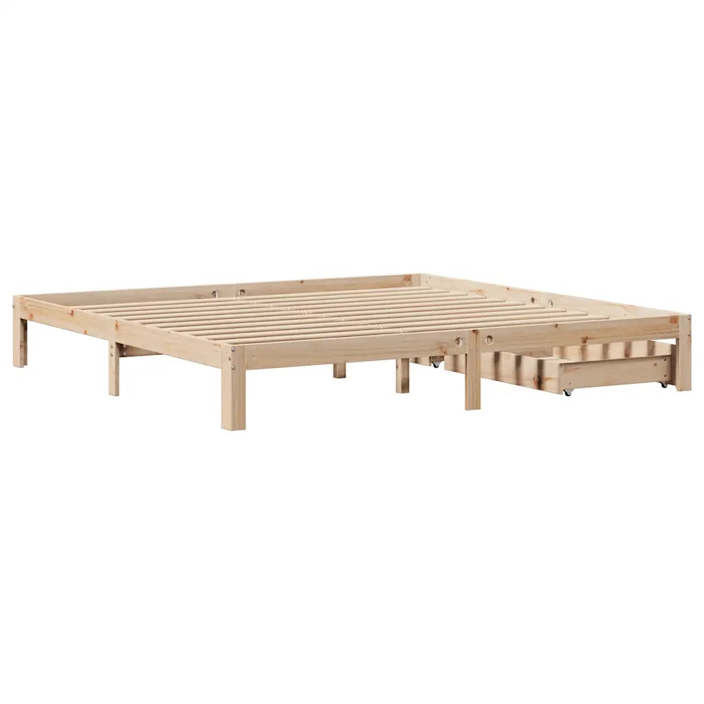 Letto matrimoniale | Letto per adulti | Giroletto con Cassetti 200x200 cm in Legno Massello di Pino