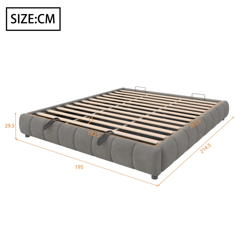 Letto imbottito 180x200 cm con contenitore idraulico e barra LED bianca; senza testiera; grigio