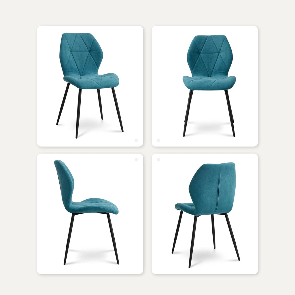 GrandCA HOME Set di 6 Sedie da Pranzo, Sedie da Pranzo Imbottite, Sedie da Cucina Nordiche con Gambe in Metallo, Cuscini in Tessuto a Rombi, Lago Blu-R