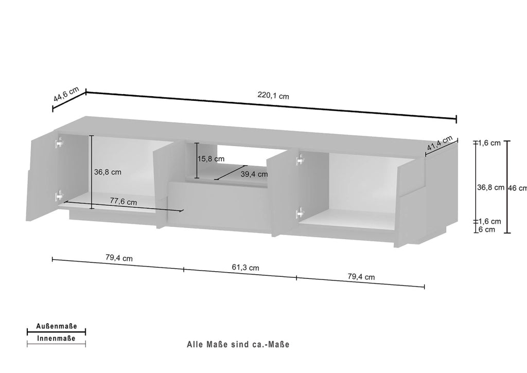 Mobile Tv 4 Anta 1 Cassetto e Ripiano a Giorno 220x44x46 cm Pongo 4A 1C Grigio Antracite Opaco