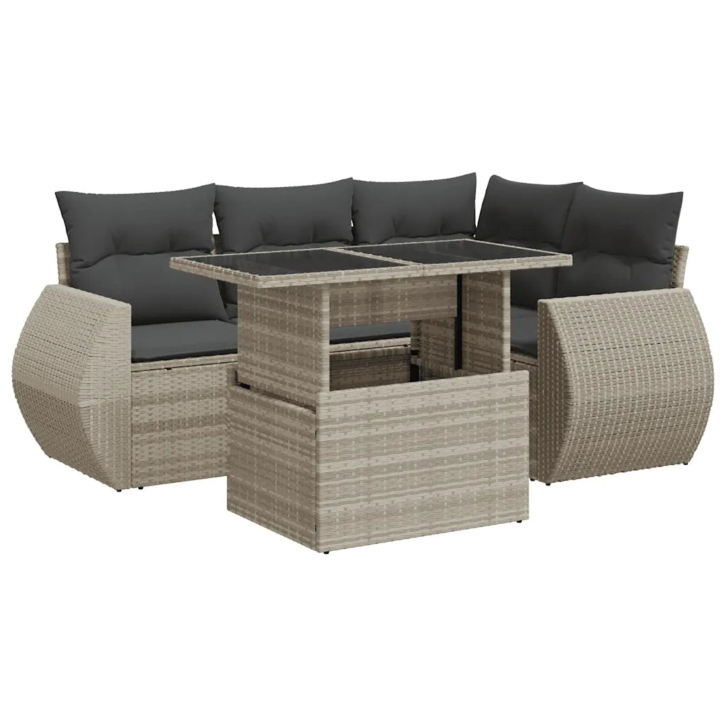 Set Divano da Giardino 5pz con Cuscini Grigio Chiaro Polyrattan 3326633