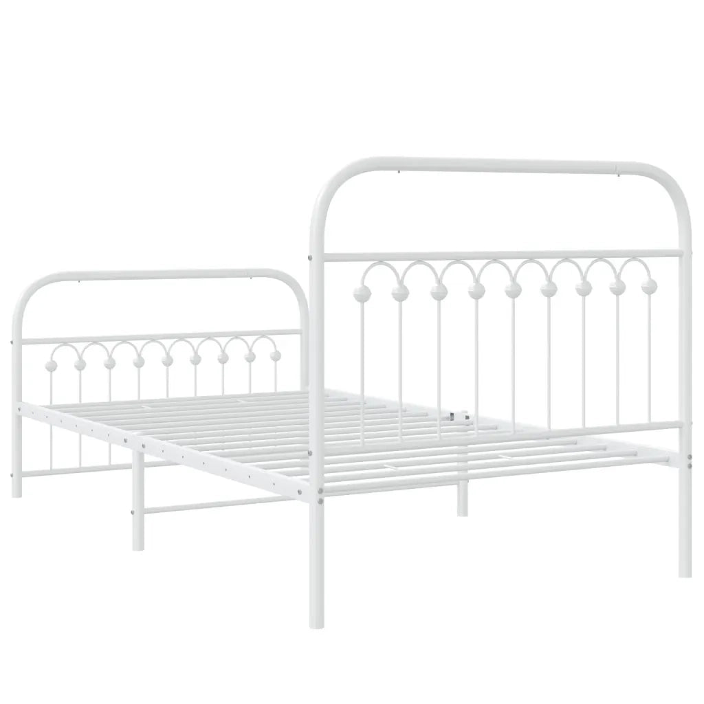 Giroletto con Testiera e Pediera Metallo Bianco 100x200 cm 376662