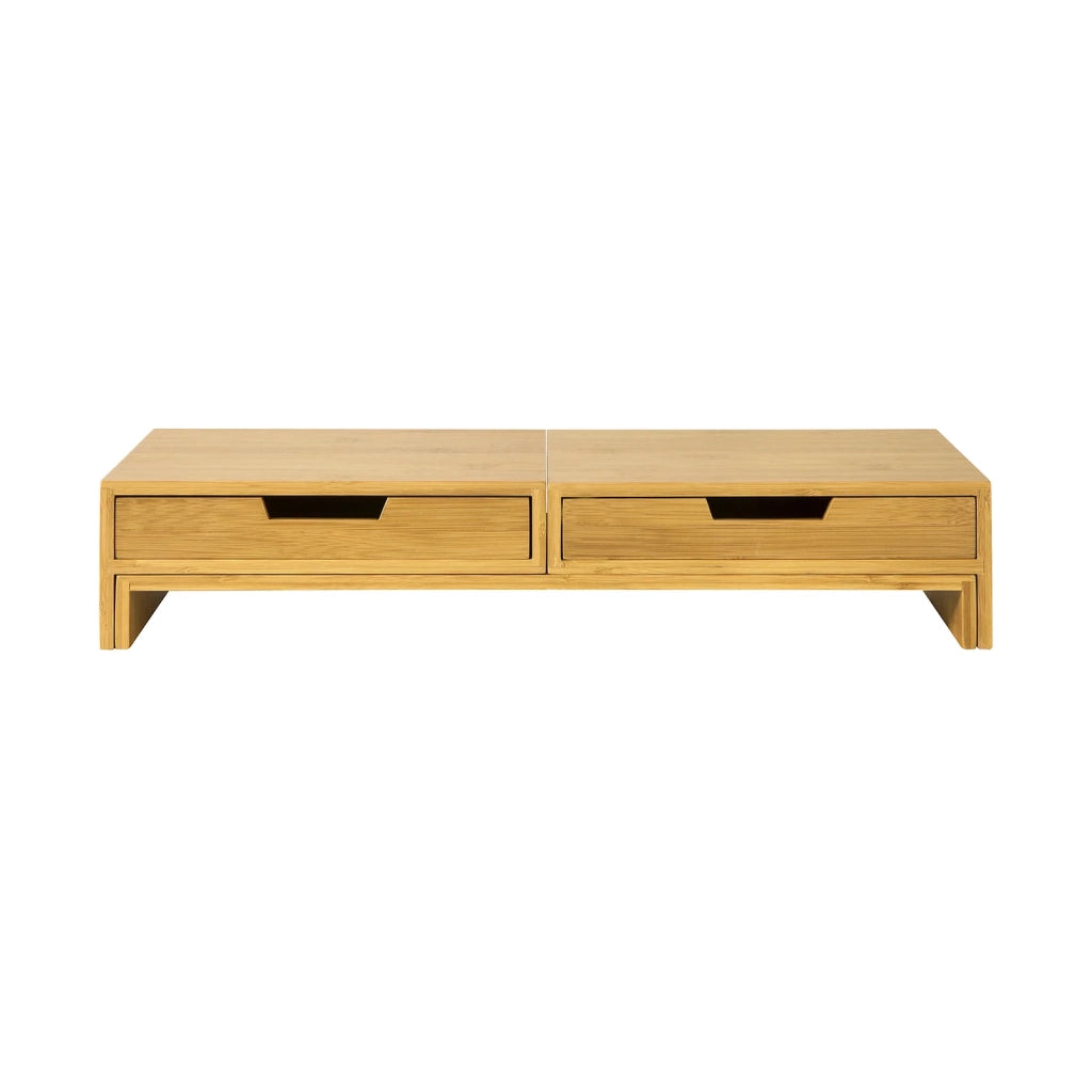Supporto Monitor pc da scrivania per 2 Monitors Angoli Girevole con 2 cassetti e Gomma Antiscivolo in Legno massello di bambù BBF04-N