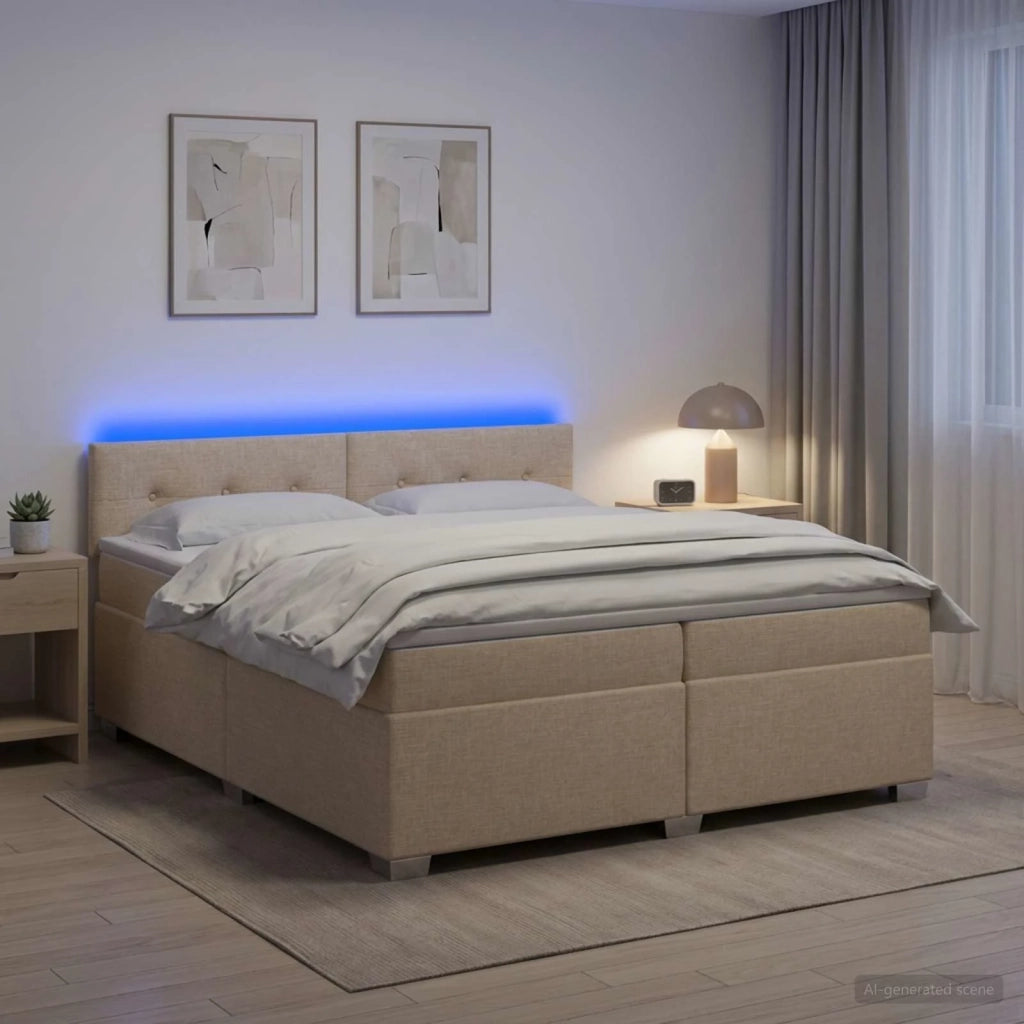 Letto con Box Spring, Materasso e LED Crema 200 x 200 cm 3452027