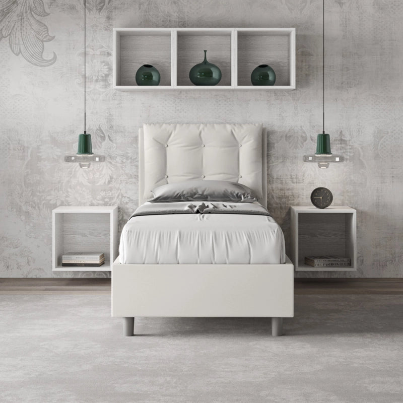 Letto imbottito Singolo 80x200 cm Annalisa - Bianco,Similpelle,Con rete