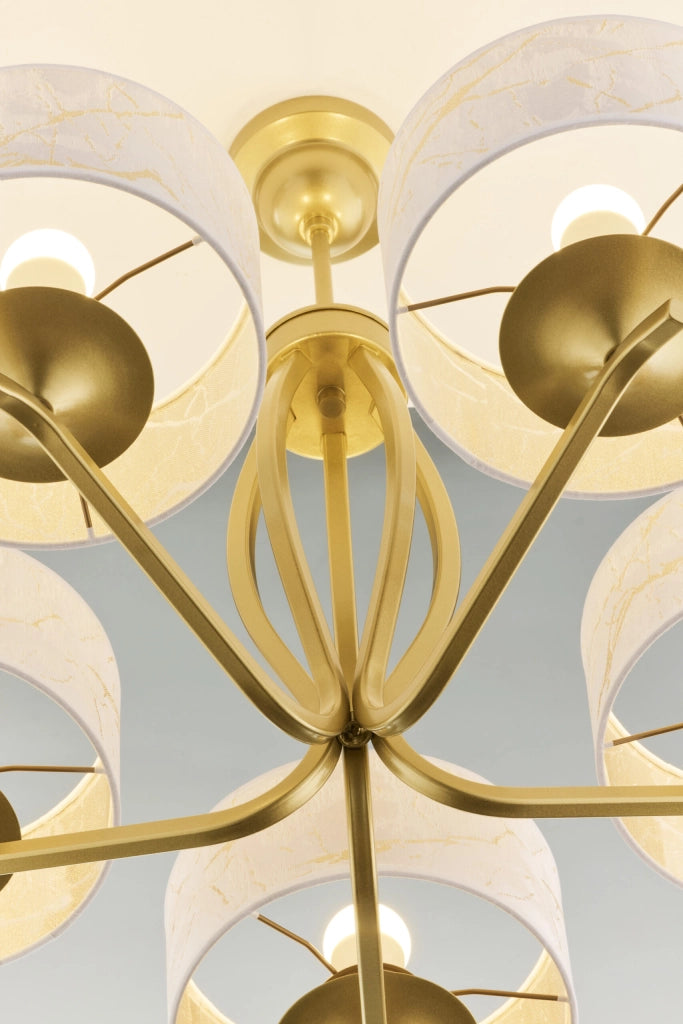 Lampadario Jupiter Kaszmir 5 luci oro con paralumi bianchi