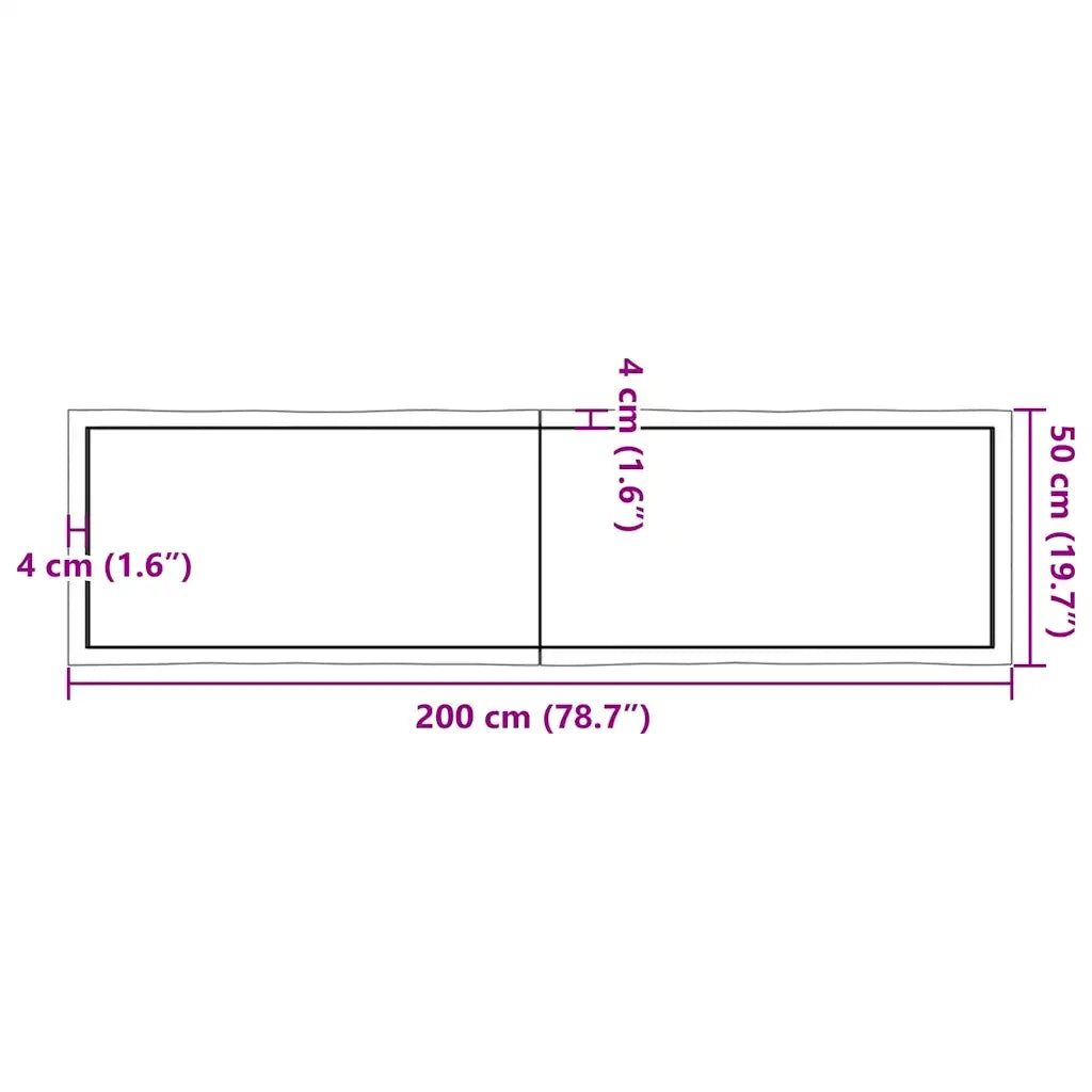 Piano Tavolo Marrone Scuro 200x50x(2-6) cm Rovere Non Trattato 364049