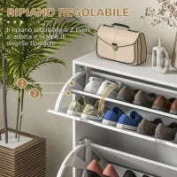 Mobile Scarpiera Salvaspazio in Legno per 16 Paia di Scarpe con 2 Ante a Ribalta, 81.5x25x83cm, Bianco