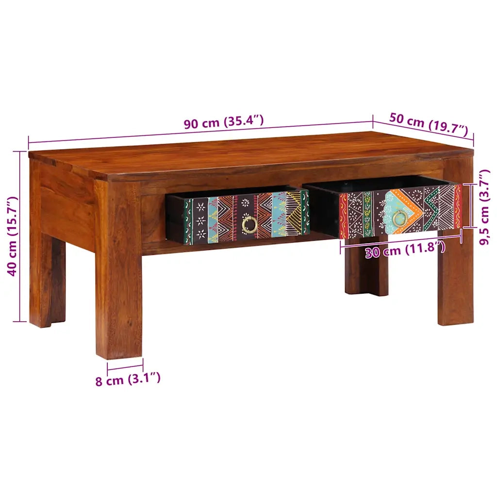 Tavolino da salotto | Tavolino da caff¨¨ | Tavolino da Soggiorno 90x50x40 cm in Legno Massello di Acacia