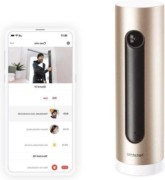 Cassa di Sicurezza - Camera di Sorveglianza Sottile Montaggio alla Parete con Connessione Wi-Fi Rilevamento Movimento Visibilità Notturna FHD 1080p Carta di Memoria MicroSD Senza Abbonamento Compatibile con Alexa, Google e Apple NSC-AMZ