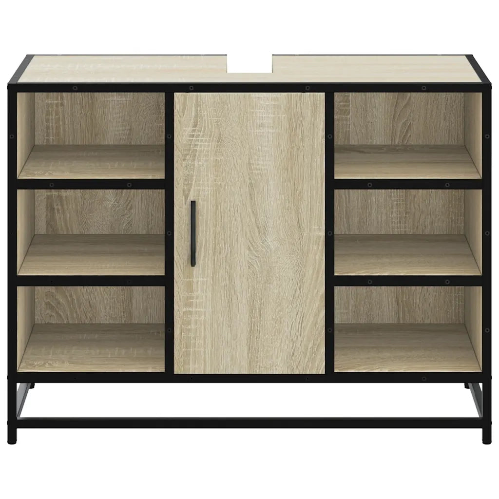 Mobiletto per Lavabo da Bagno Rovere Sonoma 80x33x60 cm Legno Massello 849290