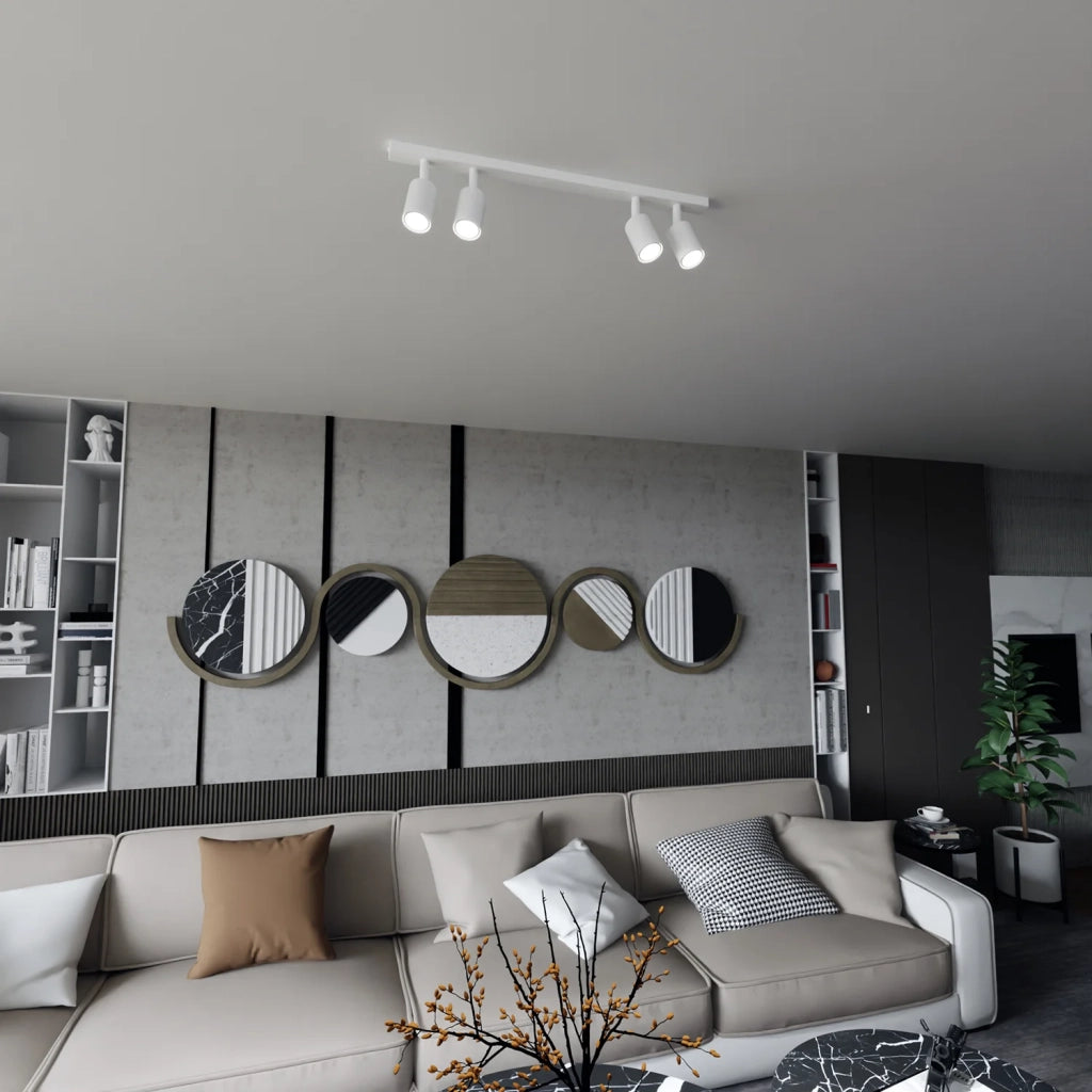 Plafoniera Moderna 4 Luci Faretti Khnum In Acciaio Bianco