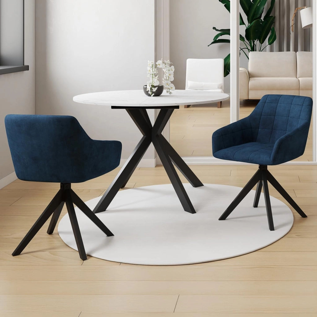 Set di 2 sedie da pranzo girevoli e poltrone da tavolo in velluto blu MADY