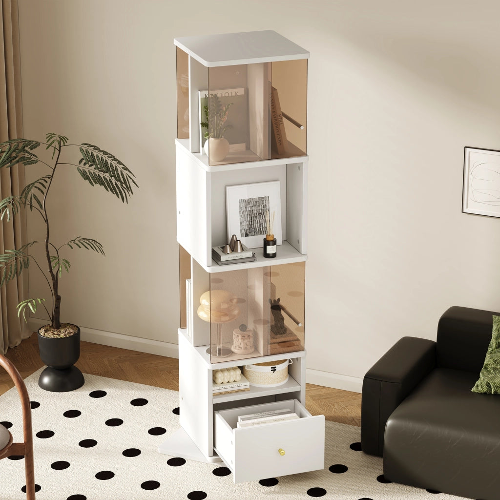 Vetrina girevole 50 x 50 x 160 cm, MDF e vetro di sicurezza marrone, bianco e marrone