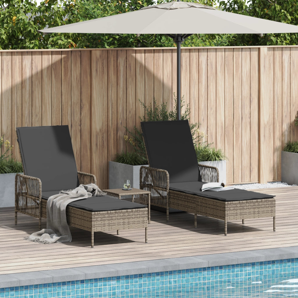 Set Lettini Prendisole Set di 3 Grigio e grigio scuro PE Rattan