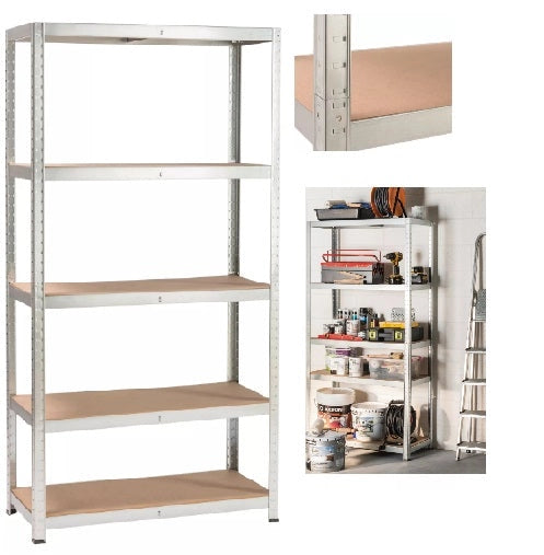 KIT 3 Scaffale in MDF Zincato 5 ripiani: 90x40x180Cm portata 875Kg 175Kg ripiano