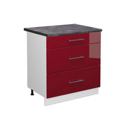 Mobiletto base per cucina Fame-Line Bordeaux lucido/Bianco 80 cm con 3 cassetti, PL Antracite Vicco
