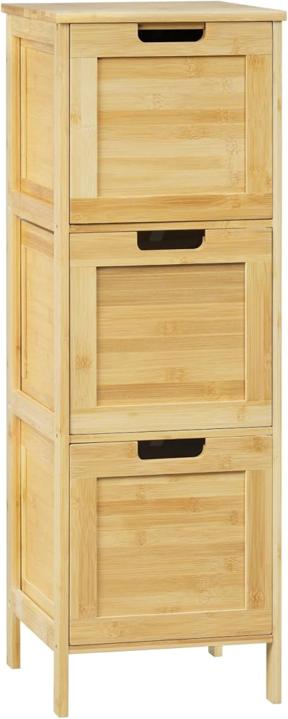 Mobile da Bagno Autoportante, Mobiletto con 3 Cassetti Estraibili, in Bamb, 30x30x90cm, Colore Naturale per Salotto, Camera da Letto, Cucina