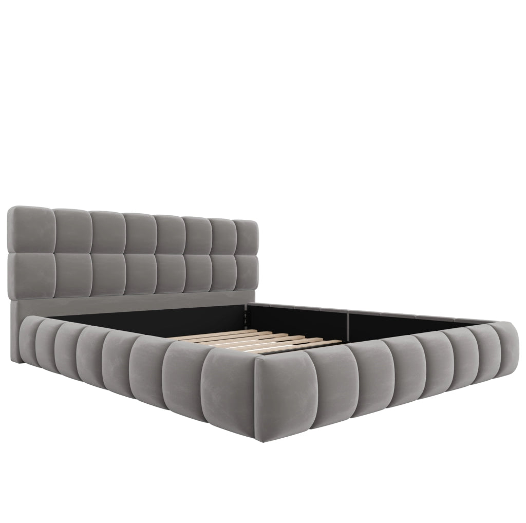 Letto imbottito classico 140x200 cm grigio con testiera e sponde imbottite