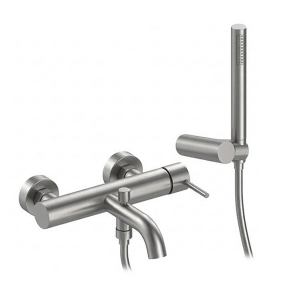 Miscelatore vasca spazzolato grigio in ottone con leva slim completo di accessori Alba