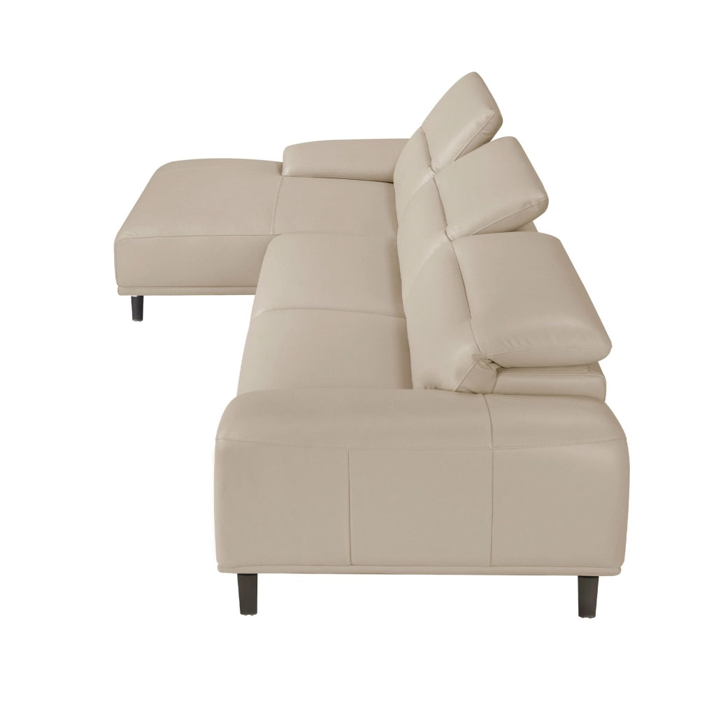 Divano chaise longue sinistro in pelle grigio tortora