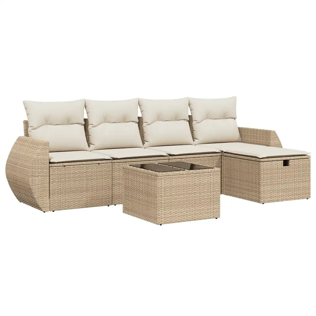 Set Divano da Giardino 6 pz con Cuscini Beige in Polyrattan