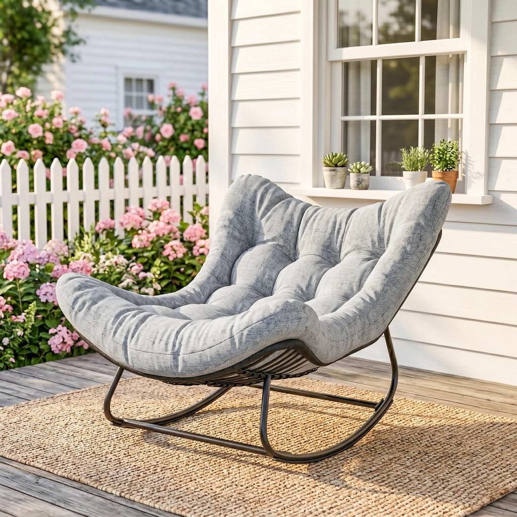 Poltrona dondolo a uovo per giardino con cuscino ¨C zephmum ¨C grigio 98x111x74 cm