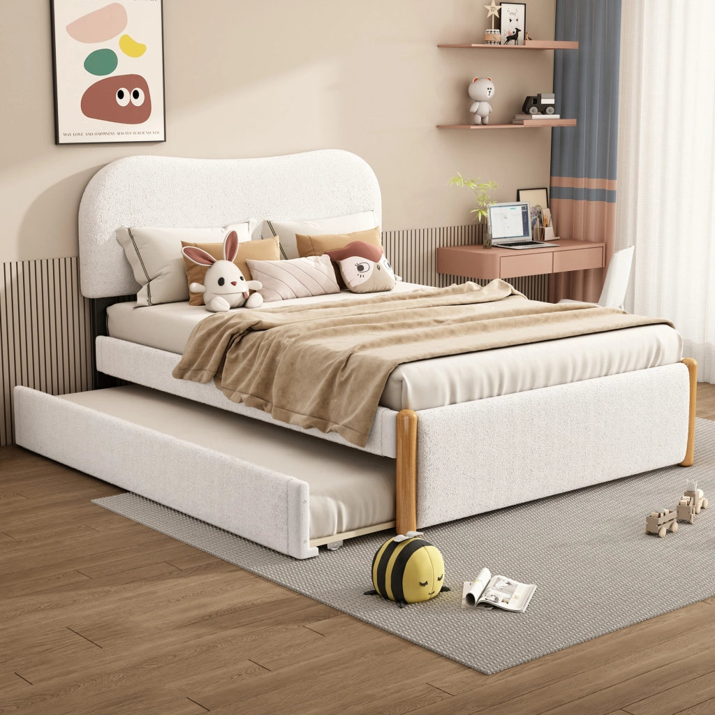Letto 140x200 cm con letto estraibile; design minimalista; plush bianco